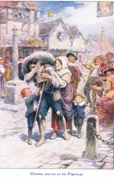 Christian bricht zu seiner Pilgerreise auf, aus The Pilgrims Progress, veröffentlicht von John F Shaw & Co, um 1900