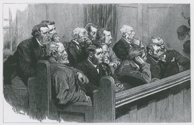 Skizzen in den Royal Courts of Justice: Eine gewöhnliche Jury
