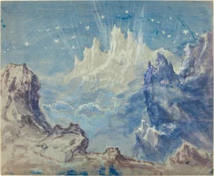 Fantastische bergige Landschaft mit sternenklarem Himmel