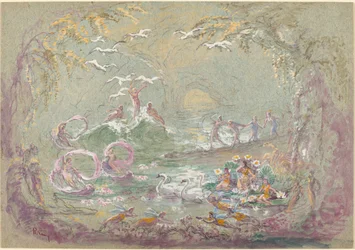 Seeszene mit Feen und Schwänen