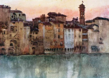 Alte Häuser am linken Ufer des Arno, Blick nach Westen