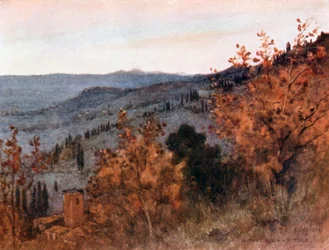 Blick über die toskanischen Hügel, von der "Torre Rossa," Fiesole
