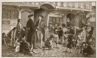 Der Ursprung der Sonntagsschulen: Hare Lane, Gloucester, 1780, Illustration aus 