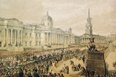 Hochzeitsprozession von Edward Prinz von Wales und Prinzessin Alexandra am Trafalgar Square