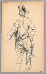 Zeichnung, Stehende männliche Figur in Kostüm des 17. Jahrhunderts, 1876-77