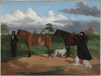Mrs. Adolphus Sceales mit Black Jimmie auf Merrang Station, 1856