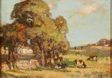 Weidende Rinder in einer pastoralen Landschaft