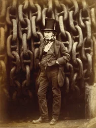 Isambard Kingdom Brunel vor den Startketten der Great Eastern stehend...gedruckt 1863-64