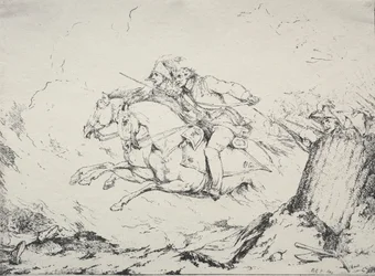 Proben der Polyautographie: Kavallerieangriff