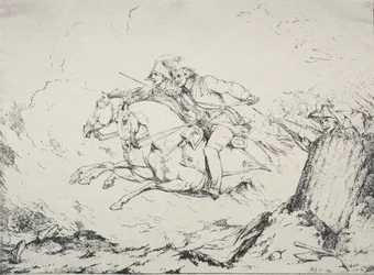 Beispiele der Polyautographie: Kavallerieangriff, 1803