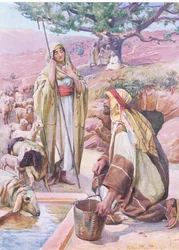 Rahel am Brunnen, aus Das Bibelbilderbuch, veröffentlicht von Thomas Nelson, ca. 1950