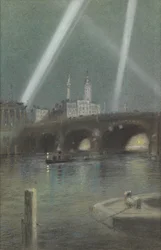 Kriegsscheinwerfer über der London Bridge