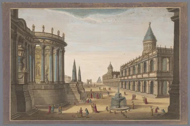 Ansicht des Tempels der Vesta, der Pyramide des Cestius und anderer Bauwerke in Rom