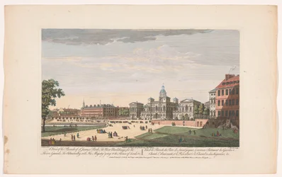 Ansicht der Horse Guards Parade in London mit der Abreise von George II. Augustus, König von Großbritannien, zum House of Lords