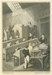 Nicholas Nickleby: Dotheboys Hall, graviert von Samuel Bellin (1799-1893)
