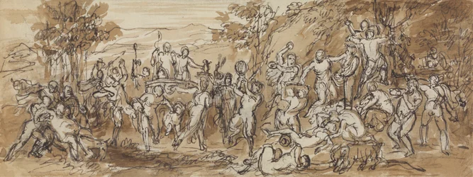 Figurenstudie einer Bacchanalia-Feier in einer bewaldeten Landschaft