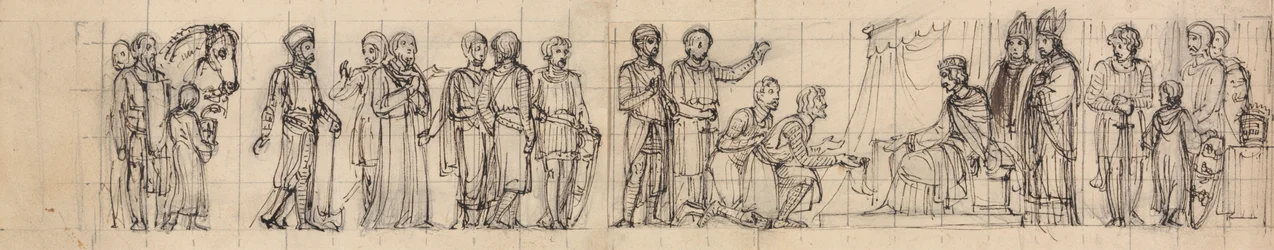 Studie von Rittern, die dem König huldigen