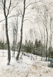 Zwei Figuren in einem Winterwald