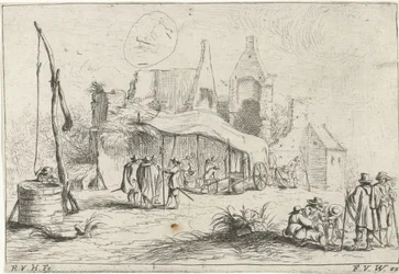 Brunnen und ein Zelt bei einer Ruine