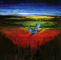 Blauer Reiher im lebendigen Flug