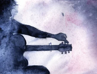 Blauer Aquarell-Gitarrist