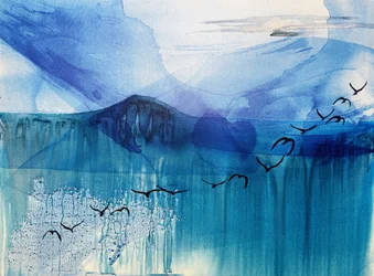 Heitere blaue Meereslandschaft mit Vögeln