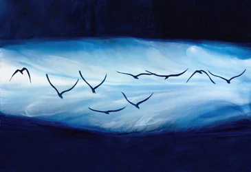 Schwebende blaue Vögel