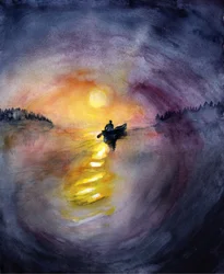 Einsamer Sonnenuntergangssee