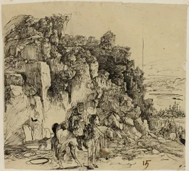 Gebirgslandschaft mit Reitern