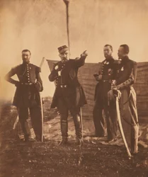 Französischer General Pierre Bosquet (Mitte), gibt Befehle an seinen Stab, Krimkrieg, Krim, Ukraine