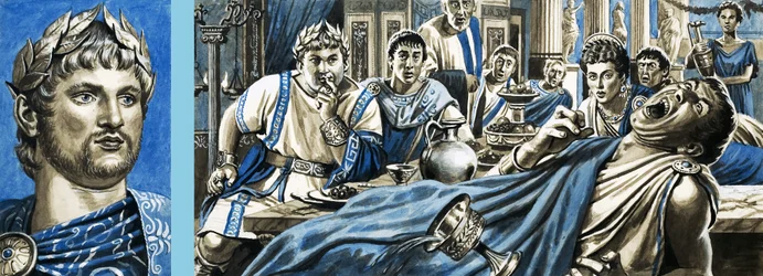 Porträt von Nero und Nero beobachtet den Tod von Britannicus