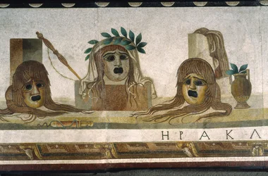 „Asarotos“ (ungesäuberter Boden) Mosaikfragmente signiert von Harakliton aus Rom, 2. Jahrhundert n. Chr.