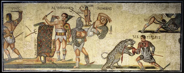 Kampf zwischen Gladiatoren und Wildkatzen, 320 n. Chr.