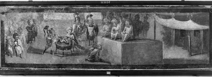 Karikatur des Urteils von Salomo, aus Pompeji, Haus des Arztes
