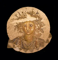 Zentraler Teil eines Mosaiks mit der Darstellung von Bacchus. Römische Antike, gefunden in Puerto Real, nahe Cádiz (Spanien), 2. Jahrhundert v. Chr. Museum von Cádiz (Spanien)