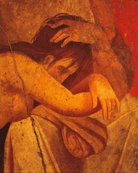 Detail des Freskos, das Geißelungen darstellt, Zweiter Pompejanischer Stil, aus der Villa der Mysterien, Pompeji, Kampanien, Römische Zivilisation