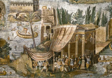 Detail des nilotischen Mosaiks von Preneste (Palestrina) aus dem Heiligtum der Göttin Fortuna Primigenia, 80 v. Chr.