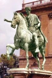 Reiterstatue von Marcus Aurelius (121 - 180) auf der Piazza Campidoglio, Rom