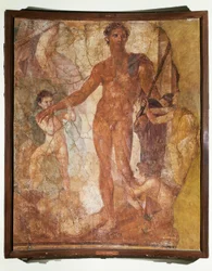 Italien, Kampanien, Ercolano-Basilika, Theseus tötet den Minotaurus (Fresko)