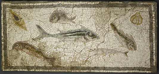 Mosaiktafel mit Fischen, wahrscheinlich 3. Jahrhundert n. Chr.