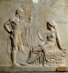 Neuattische Kunst (neuattisch): Relief mit der Darstellung des Mythos von Telephos (Telephos). 1. Jahrhundert v. Chr. Aus Herculaneum. Neapel, Museo Archeologico Nazionale
