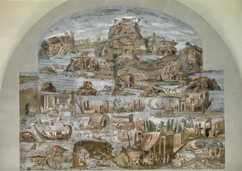 Nilotisches Mosaik von Preneste (Palestrina) aus dem Heiligtum der Göttin Fortuna Primigenia, 80 v. Chr.