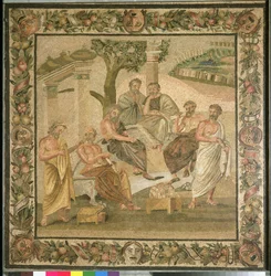 Plato im Gespräch mit seinen Schülern, aus dem Haus von T. Siminius. Pompeji (Mosaik)