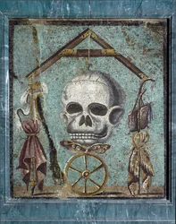 Römische Kunst: Memento mori, Symbole des Lebens und des Todes (Mosaik aus Pompeji, 2. Stil)