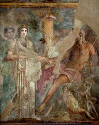 Römische Kunst: „Die Hochzeit von Zeus und Hera auf dem Berg Ida“. Römisches Fresko aus dem Haus des Tragischen Dichters in Pompeji. 1. Jahrhundert n. Chr. Neapel, Museo Archeologico Nazionale