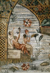 Römische Kunst: Detail des Nilotischen Mosaiks (Nil) von Preneste (Palestrina) aus dem Heiligtum der Göttin Fortuna Primigenia. 80 v. Chr. Dim. 615x506 cm Palazzo Barberini Palestrina, Italien