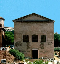 Forum Romanum: Blick auf die Curia, den Versammlungsort des Senats. 1. Jahrhundert v. Chr. Rom
