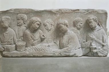 Römische Grabstele, die eine Steuerszene darstellt, Neumagen-Dhron, Deutschland