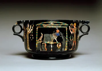Römische Kunst: Becher mit ägyptischen Motiven. Aus Castellammare di Stabia. 1. Jahrhundert n. Chr. Maße: 12 cm. Museo Archeologico Nazionale, Neapel