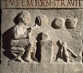Römische Kunst: Flachrelief, das eine Töpferei darstellt. 1. Jahrhundert n. Chr. Rom, Museo della Civilta Romana